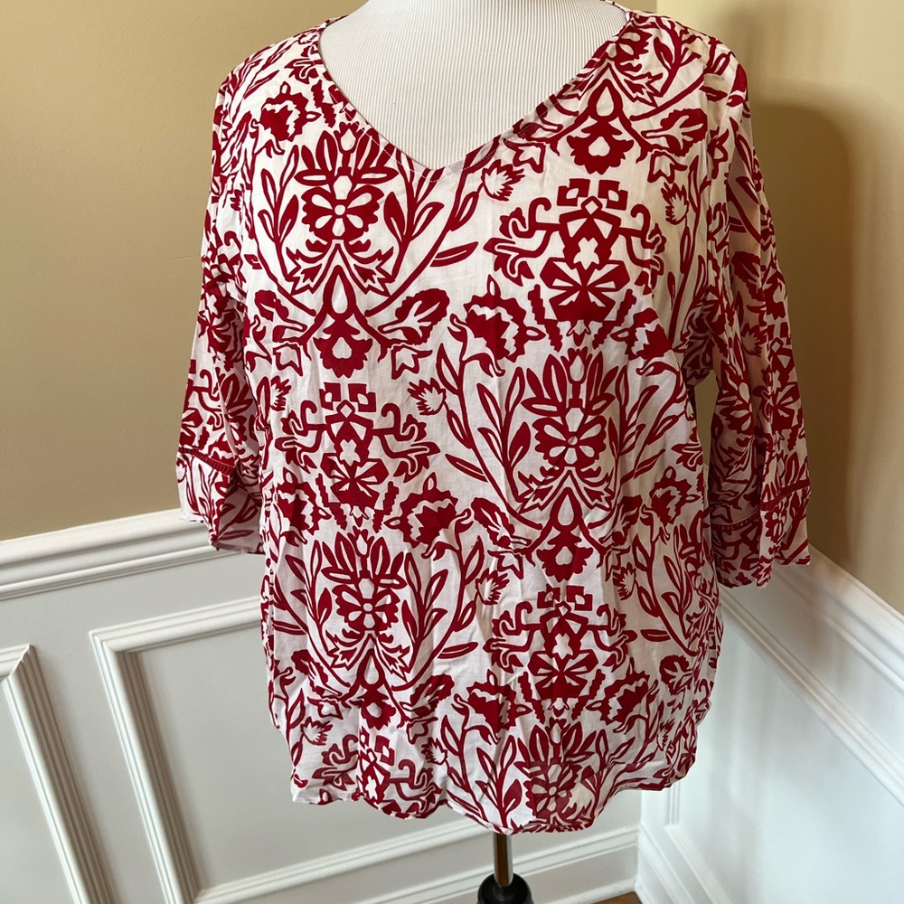 Lane Bryant red/white Hawaiian print blouse; 22/24W